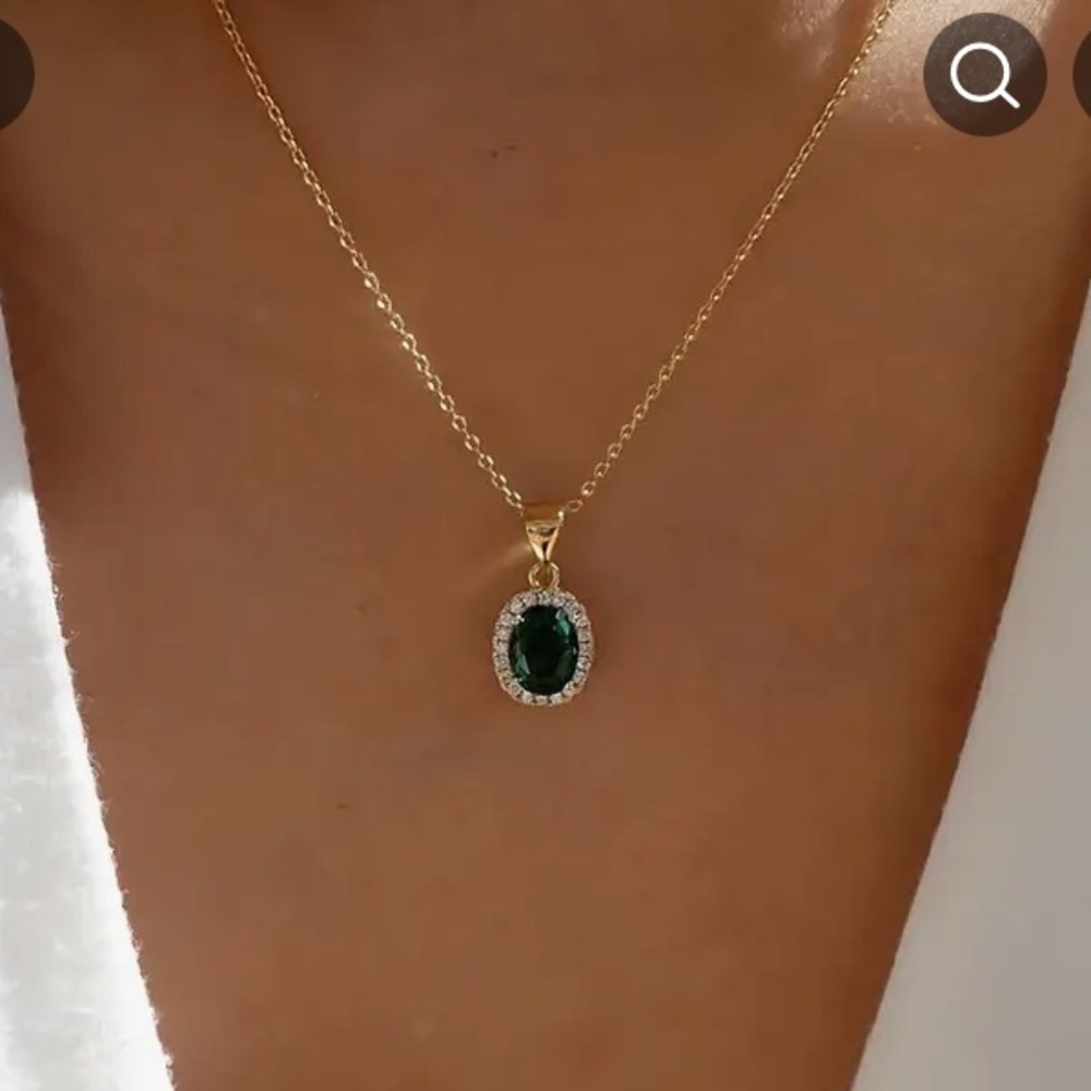 Gold Necklace with Green Pendant